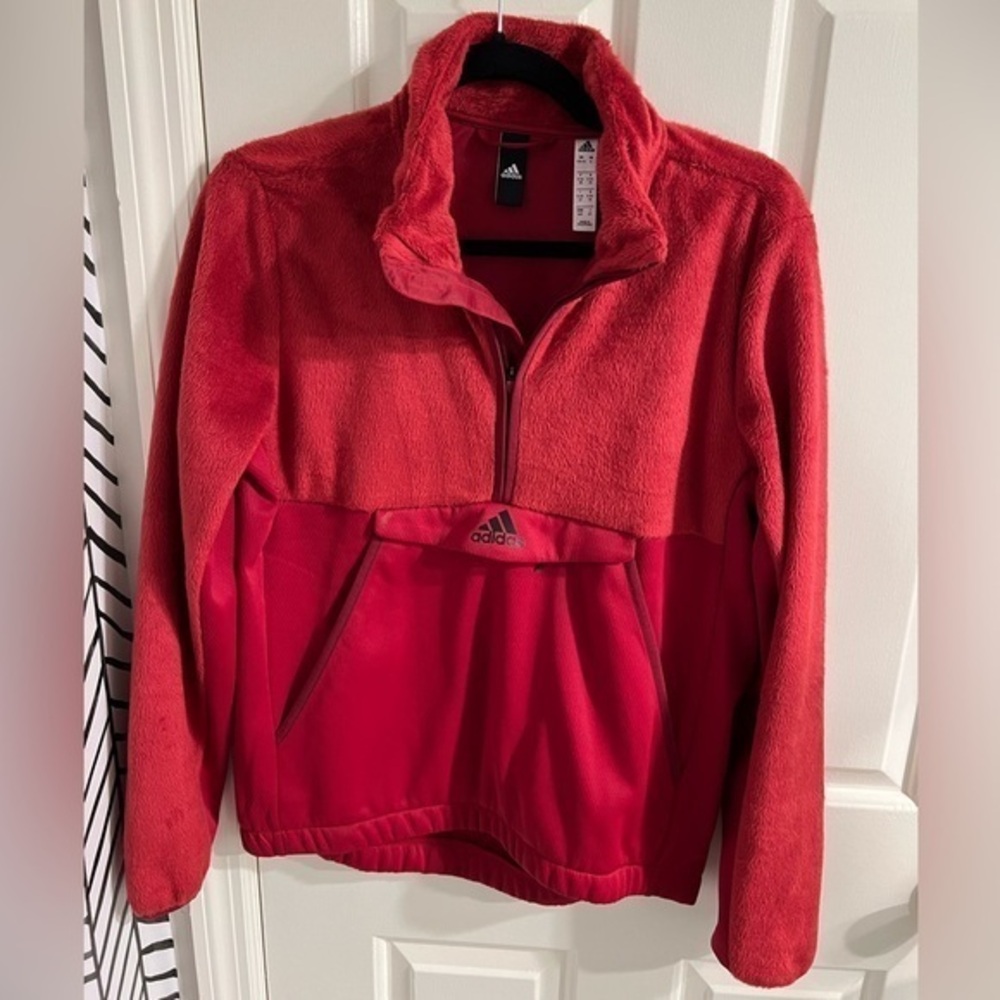 Adidas Fleece Pocket Zip Pullover - Red - Size Small
